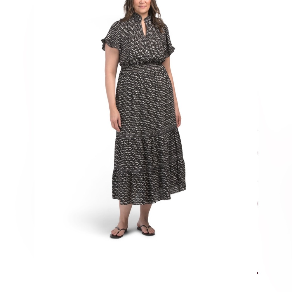 Max Studio London women’s Plus Tiered Black Ivory maxi dress NWT